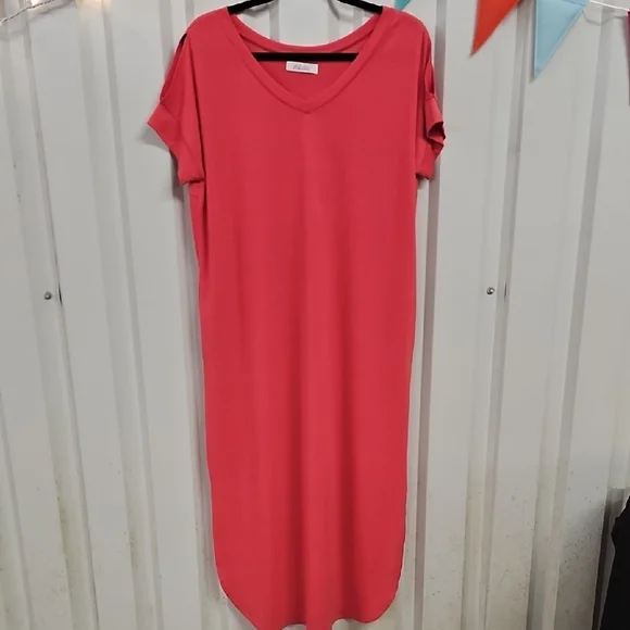 Pink Casual V-Neck Short Sleeve Maxi Dress - Picture 2 of 6